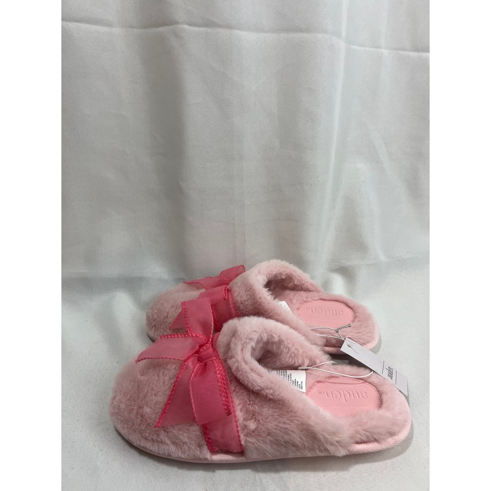 Auden Pink Faux Fur Bow Slide Slippers Womens Size S 5-6 New With Tags